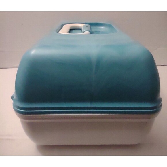 Caboodles Makeup Box Carry Case Mirror Tray Teal/White Collectible 5626 - Picture 2 of 12
